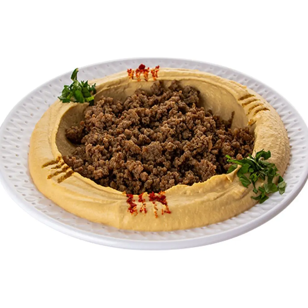 Smooth Hummus with Tahini and Meat